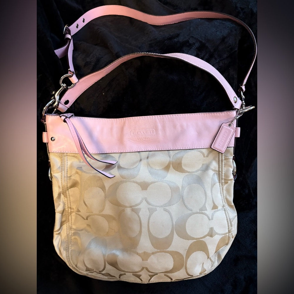 Coach Pink and Tan Signature Shoulder and Crossbody Bag